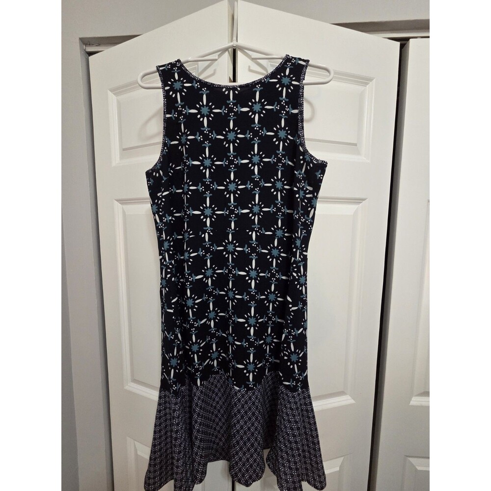 Ann Taylor Loft Geometric Print Dress, Blue, Women's 10, Flounce Hem Workwear